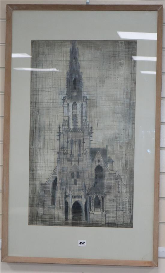Valerie Thornton (1931-1991), pencil and wash, Oude Kerk, Delft, signed, Walkers Galleries label verso, 75 x 42cm
